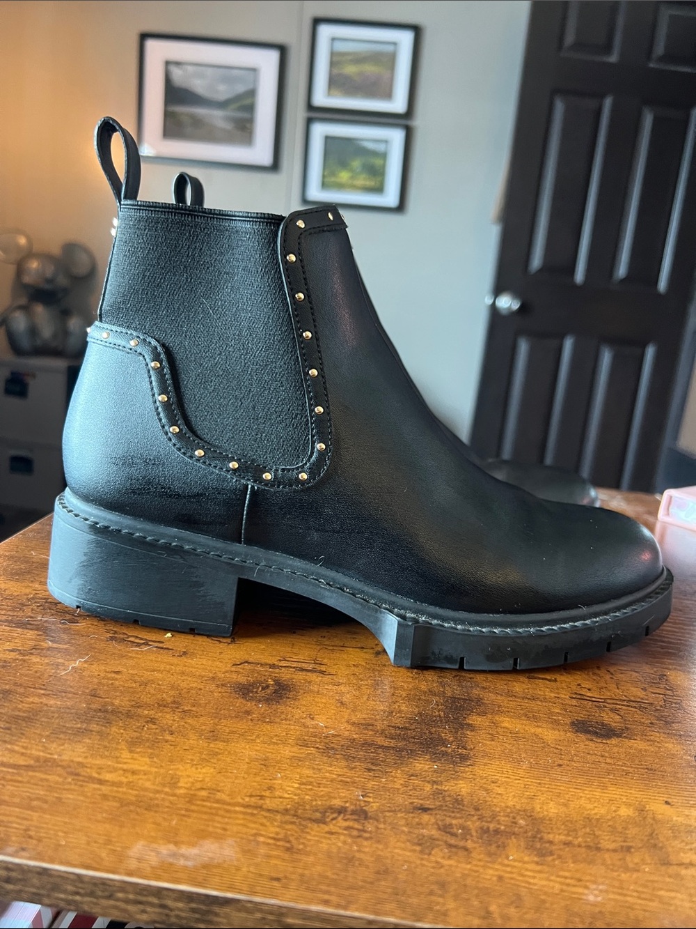 Coach Smooth leather ankle bootie with gold hardware